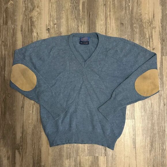 Vintage Pendleton 100% Lambswool Elbow Patch V Neck Sweater Size Medium - Picture 1 of 6